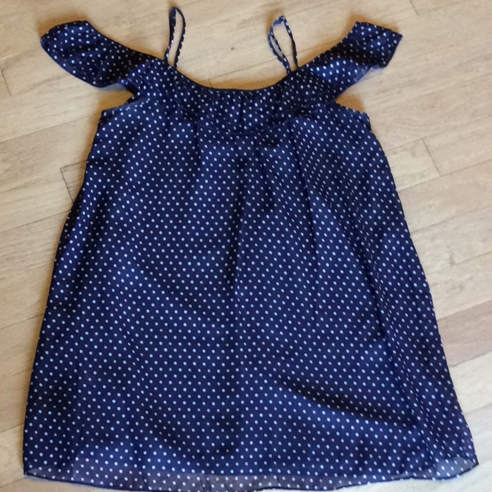 City Trends navy polka dot cold shoulder dress